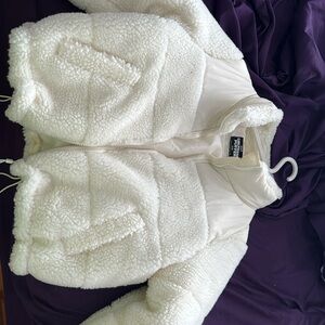 White cropped puffer jacket